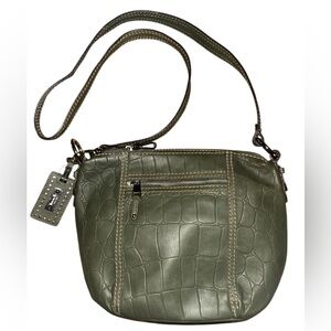 Tignanello Leather Crocodile Embossed Convertible Crossbody Bag Olive Green